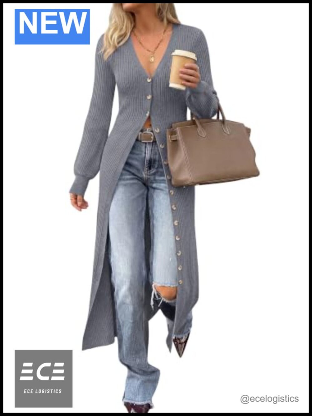 BTFBM Ribbed Knit Button Up Long Cardigan Midi Sweater Dress for Women